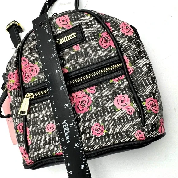 JUICY COUTURE NWT Rose Logo Mini Backpack Black Pink Gold Chain Crossbody Y2k - Picture 6 of 8